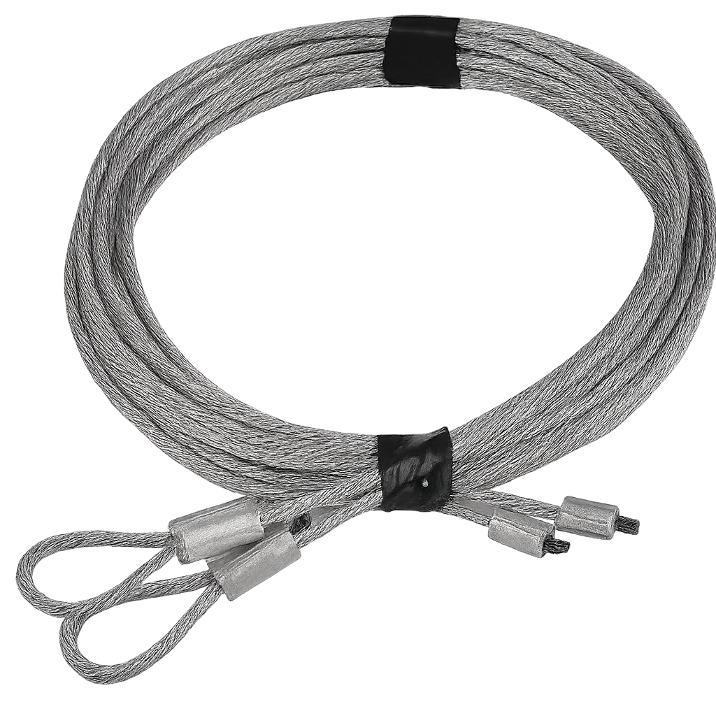 Frayed garage door cables being replaced with new lift cables