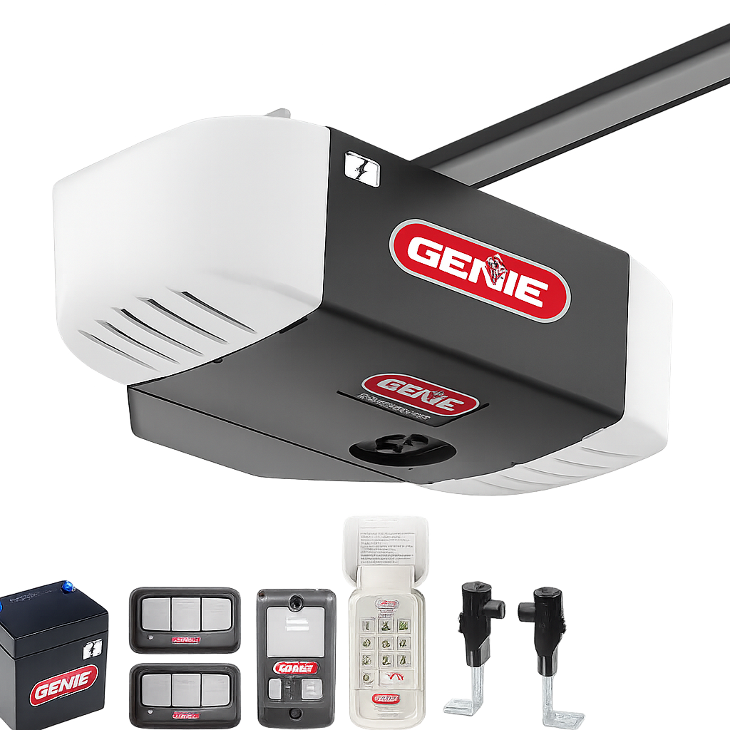 Technician tuning a ceiling-mounted garage door opener