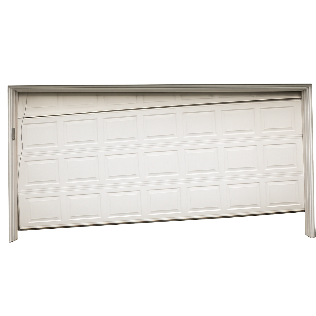 Technician replacing damaged garage door panels with new sections