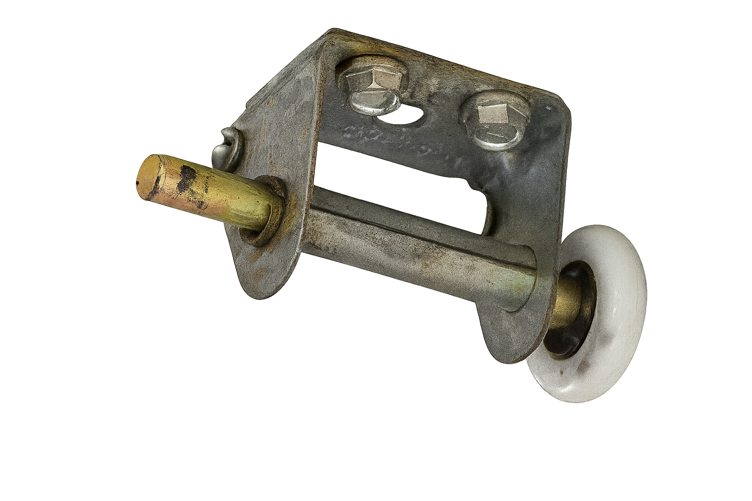 Closeup of new nylon rollers installed on a garage door track